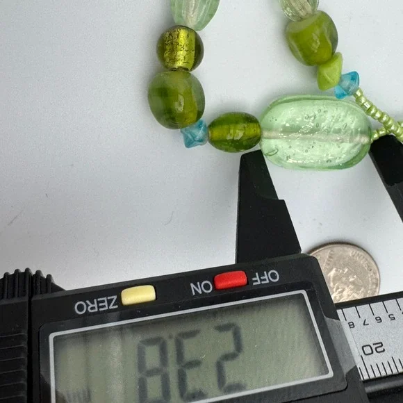 Long Art Glass Bead Strand Necklace Green Turquoise Blue Boho Mixed Media 41 In - Picture 7 of 8